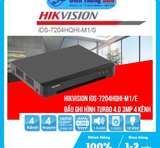 Đầu ghi hình Turbo 4.0 3MP 4 kênh Hikvision iDS-7204HQHI-M1/E