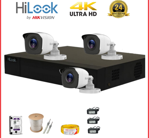 Trọn bộ 03 camera thân HILOOK full HD 1080P giá rẻ COMBO 03TBSHilook2.0