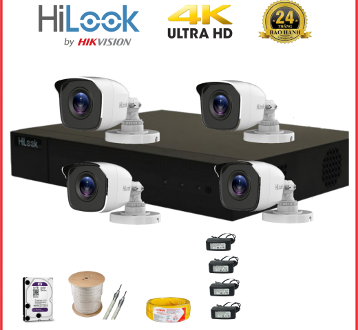 Trọn bộ 04 camera thân HILOOK full HD 1080P giá rẻ COMBO 04TBSHilook2.0