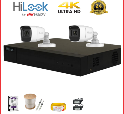 Trọn bộ 02 camera thân HILOOK full HD 1080P chất lượng cao COMBO 02TAVHilook2.0