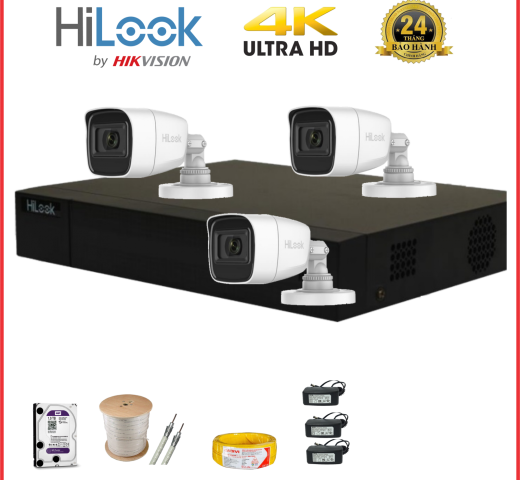 Trọn bộ 03 camera thân HILOOK full HD 1080P chất lượng cao COMBO 03TAVHilook2.0