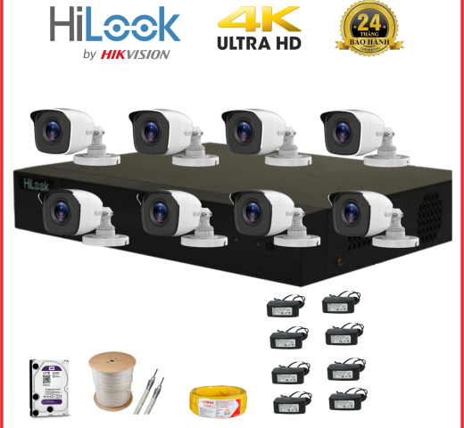 Trọn bộ 08 camera thân HILOOK full HD 1080P giá rẻ COMBO 08TBSHilook2.0