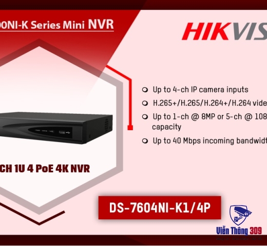 Đầu ghi hình IP 4 kênh HIKVISION DS-7604NI-K1