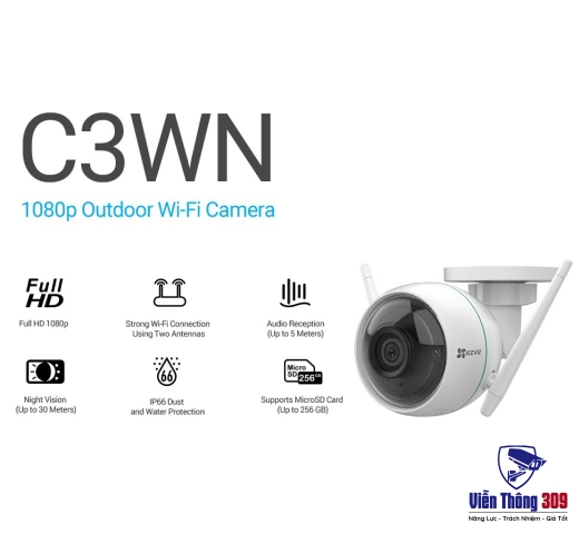 Camera IP không dây hồng ngoại 2.0 Megapixel EZVIZ C3WN 1080P
