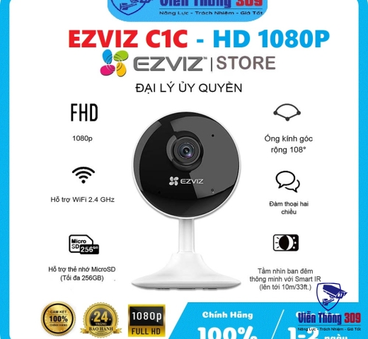 Camera WIFI EZVIZ C1C-B 2MP, camera ip trong nhà, góc rộng cố định