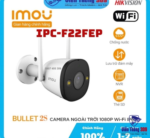 Camera wifi IMOU F22FEP 2MP, Cảnh báo còi hú, Tầm nhìn ban đêm 30m, Chống bụi, chống nước IP67