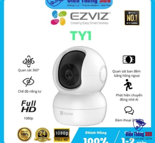 Camera wifi EZVIZ TY1 full hd, điều khiển xoay 360° , đàm thoại 2 chiều
